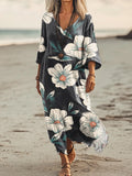 Women's Floral Art Print Pocket Cotton Dresses