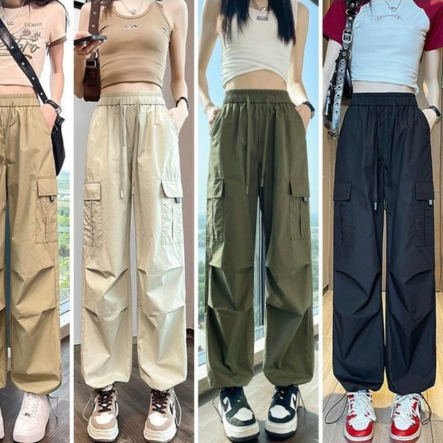 Joggers Cargo Pants for High Waist Pants Drawstring Wide Leg Baggy Trousers Y2k Slim Sweatpants