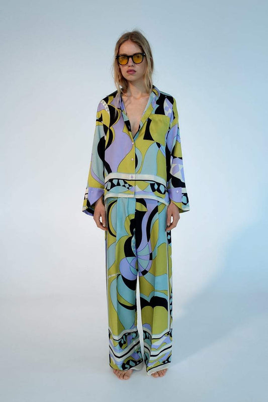 Pajama Style Loose Blouse Two-piece Set