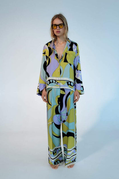 Pajama Style Loose Blouse Two-piece Set