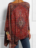 Comstylish Vintage Ethnic Tribal Printed Bat Sleeve T Shirt