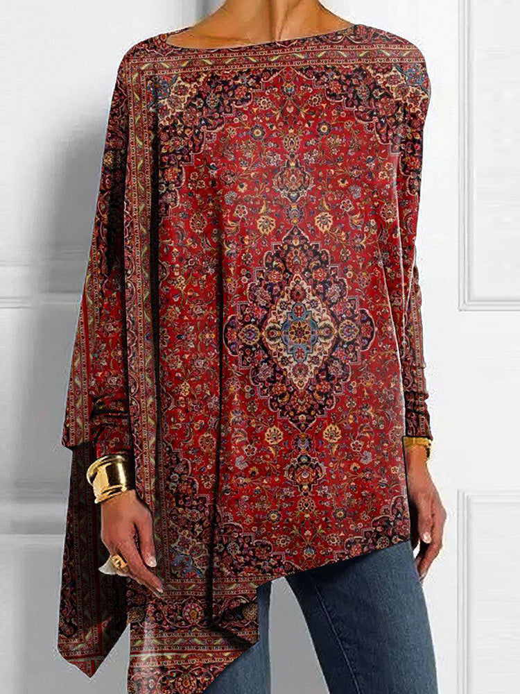Comstylish Vintage Ethnic Tribal Printed Bat Sleeve T Shirt
