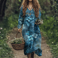 Women's Vintage Flowers Art Linen Blend Maxi Dress elevenforest