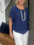 Women's Casual Solid Color Short Sleeve Linen T-Shirt