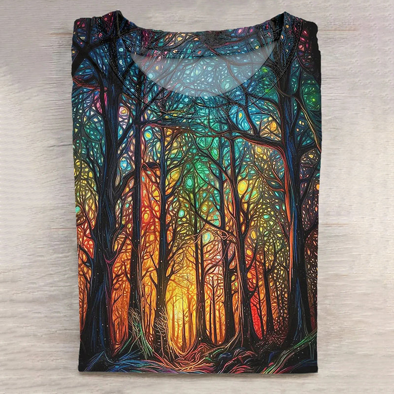 Comstylish Women's Tree Print Retro Fashion Short Sleeve T-shirt