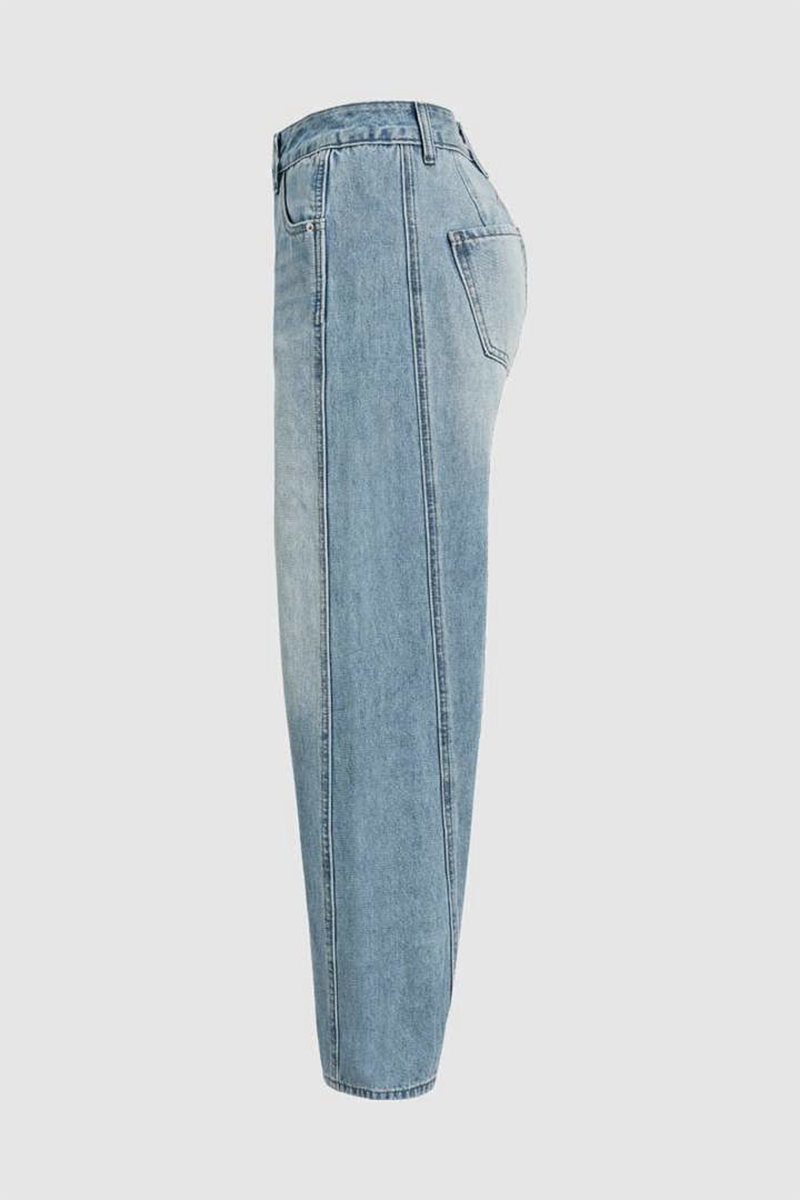 Distressed Contrast Mid Waist Denim Jeans