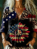 Women's Independence Day Hippie Peace Flag Art Print Casual Cotton Shi