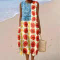 Comstylish Vintage Independence Day Floral Art Linen Casual Tank Dress