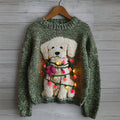 Comstylish Lovely Fuzzy Dog With Christmas Lights Cozy Knit Sweater
