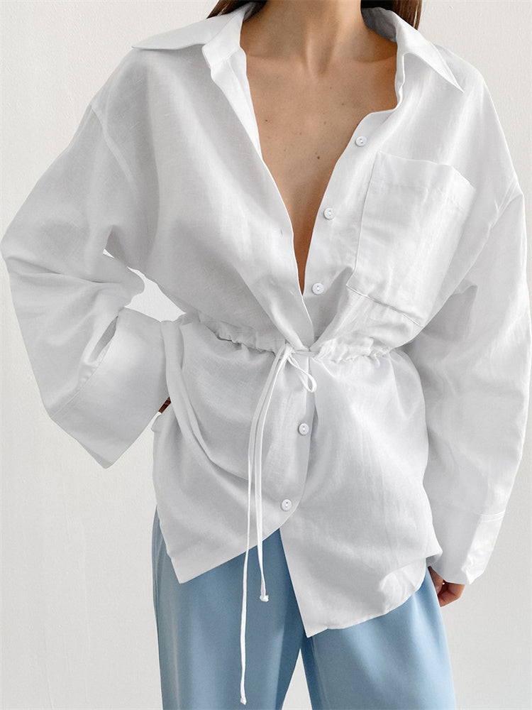 Tossy White Lace-up Shirts Outwear ’s Long Sleeve Patchwork Bandage Cardigan Clothes Female Blouse Coat New