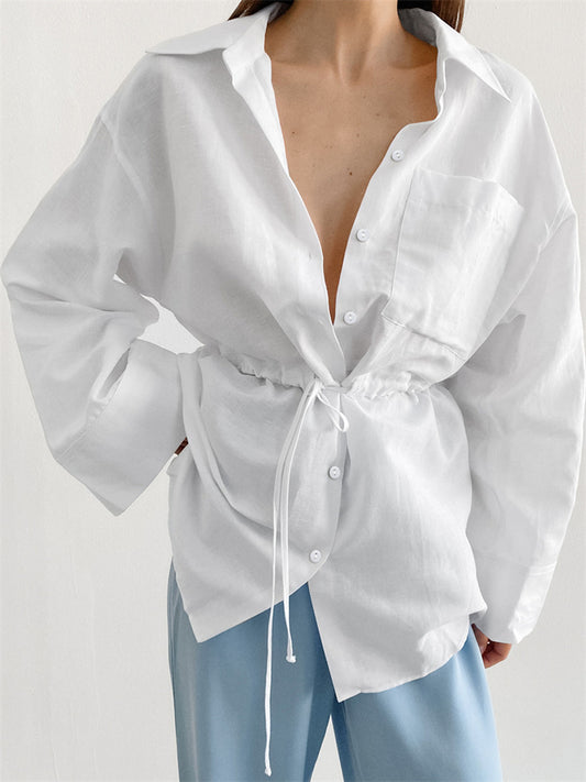 Tossy White Lace-up Shirts Outwear ’s Long Sleeve Patchwork Bandage Cardigan Clothes Female Blouse Coat New