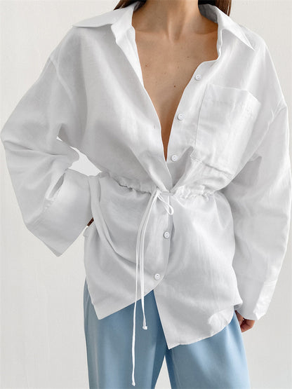 Tossy White Lace-up Shirts Outwear ’s Long Sleeve Patchwork Bandage Cardigan Clothes Female Blouse Coat New