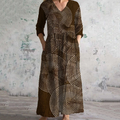 Vintage Irregular Lines  Contrast Colors Art Pattern Women's Linen Dress elevenforest