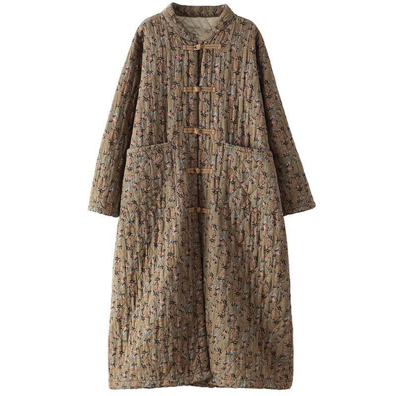 Retro Pocket Warm Long Cotton Coat
