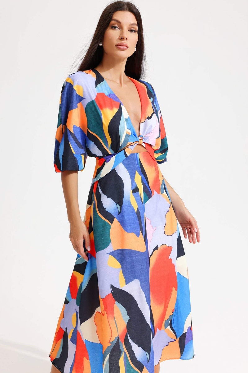 Abstract Print V-neck Maxi Dress