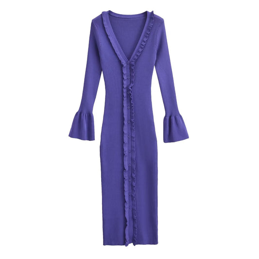 Autumn ’s Color Lace Maxi Dress Knitted Cardigan – Stylish Fall