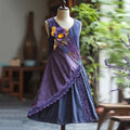 Purple Floral Lace Art Linen Tank Maxi Dress elevenforest