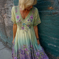 Purple Floral Embroidered Gradient Flowy Linen Maxi Dress elevenforest
