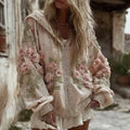 Women's Vintage Rose Embroidery Art Casual Zip-up Hoodie elevenforest