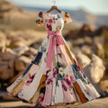 Vintage Floral Patchwork Art Pattern Art  V-neck Midi Dress elevenforest