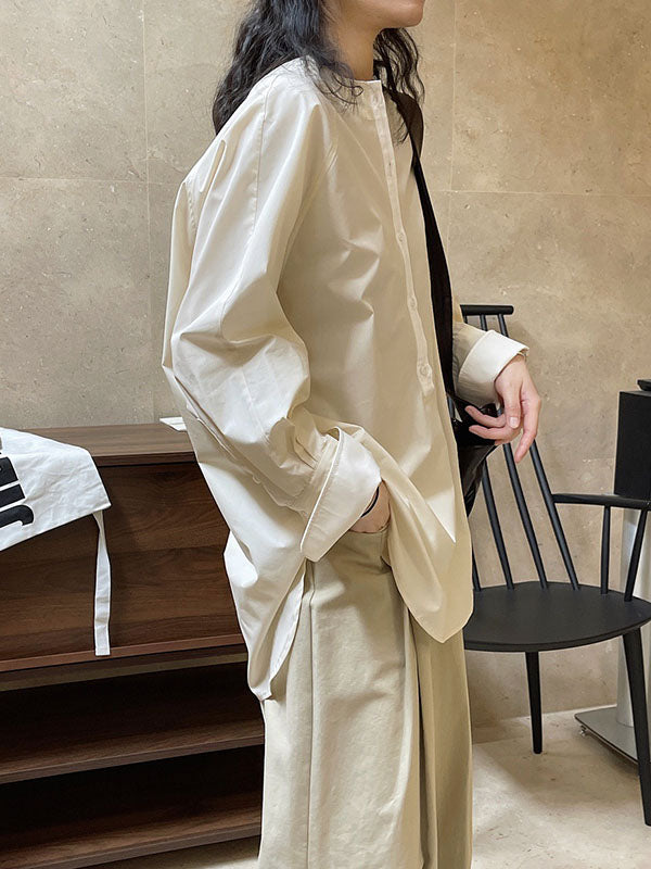 Urban Long Sleeves Loose Contrast Color Round-neck Blouses&shirts Tops