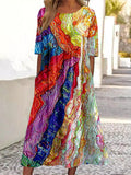 Colorful Boho Patchwork Linen Blend Maxi Dress elevenforest