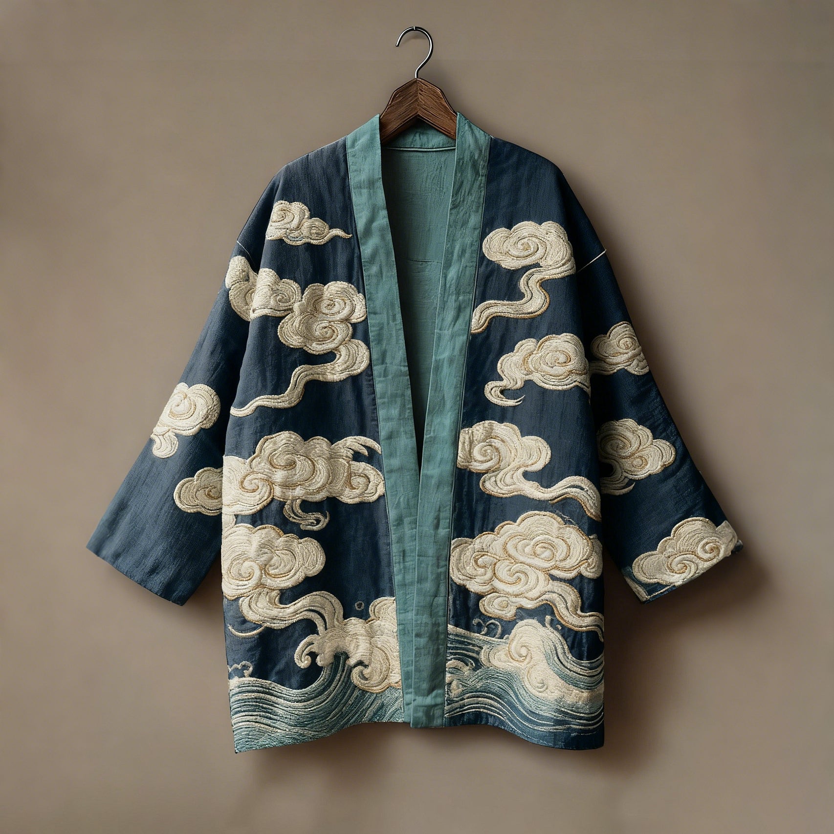 Retro Japanese Auspicious Clouds Art Linen Kimono Cardigan elevenforest
