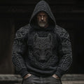 Men's Viking Tribal Wolf Jacquard Knitted Hooded Sweater elevenforest