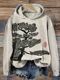 Pine Tree Japanese Lino Art Cozy Hoodie elevenforest
