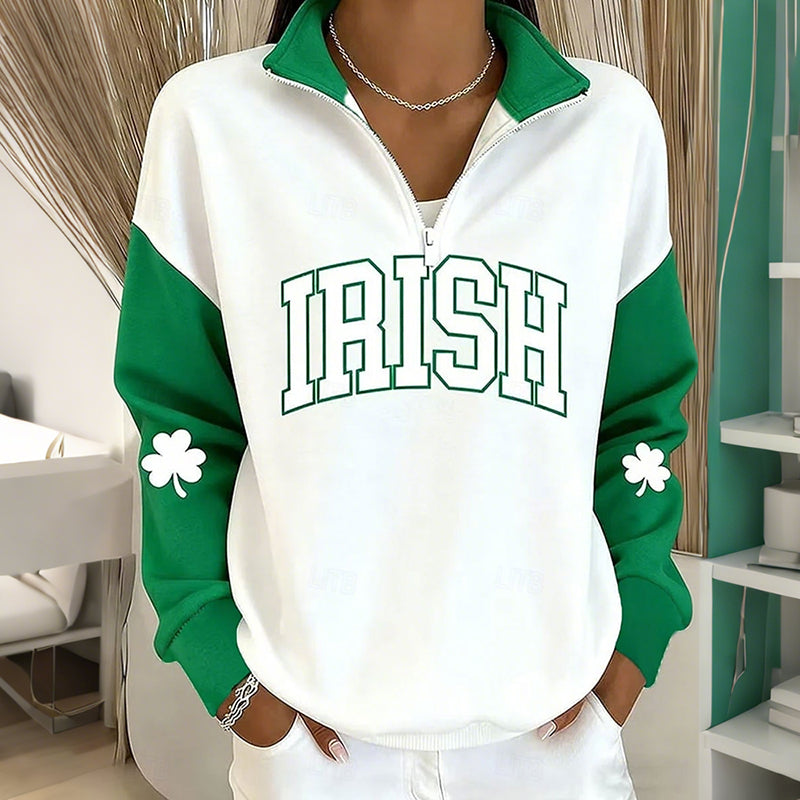 Comstylish Women's Irish St. Patrick's Day Shamrock Print Zip Up Sweatshirt