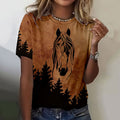 Comstylish Women's Retro Western Horse Print Casual T-shirt