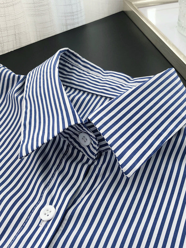 Urban Loose Striped Lapel Collar Blouses&shirts Tops