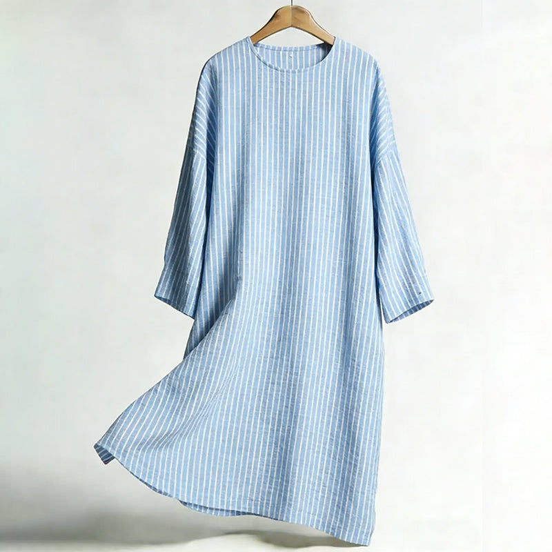 Comstylish Women's Vintage Stripe Art Linen Dress