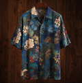 Bohemian Style Plant And Flower Pattern Men's Retro Cotton And Linen Shirt elevenforest