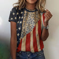 Comstylish Women's Vintage Independence Day Flag Short Sleeve Printed T-shirt