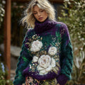 Comstylish Women's Retro Rose Gradient Knitted Warm Turtleneck Sweater