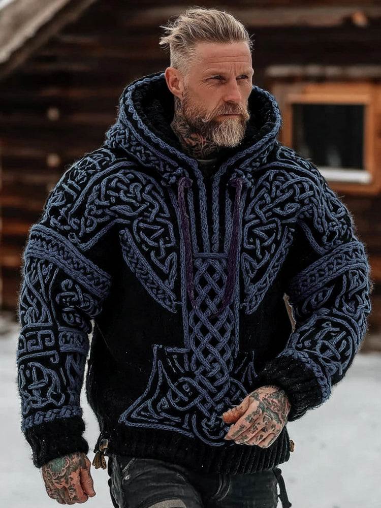 Men's Viking Celtic Pattern Art Cozy Hooded Sweater artswardrobe