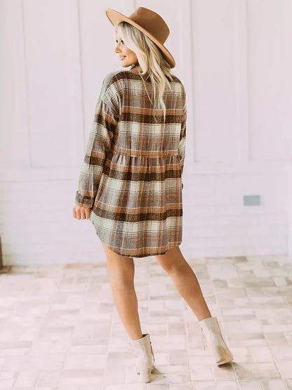 Loose Checkered Lapel Blouses&shirts Tops