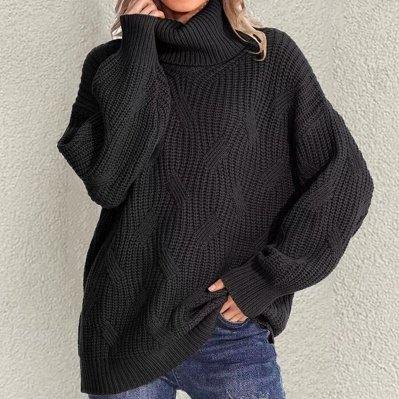 Retro Loose Turtleneck Cable Knitted Long Sleeve Sweater elevenforest