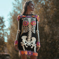 Comstylish Day Of The Dead Inspired Floral Skeleton Cozy Sweater Dress
