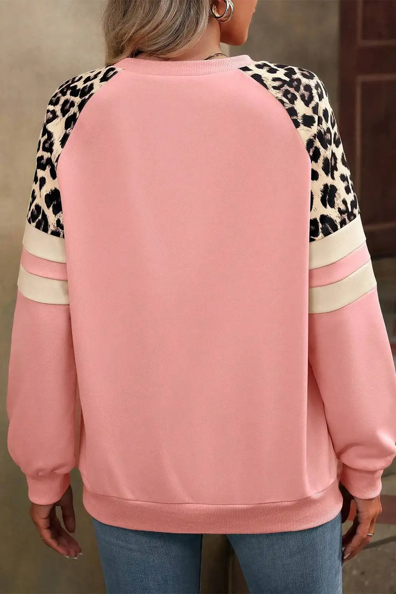 Leopard Print Colorblock Sweatshirt in Peach Blossom