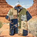 Men's Applique Patchwork Art Casual Short Sleeve Shirts elevenforest