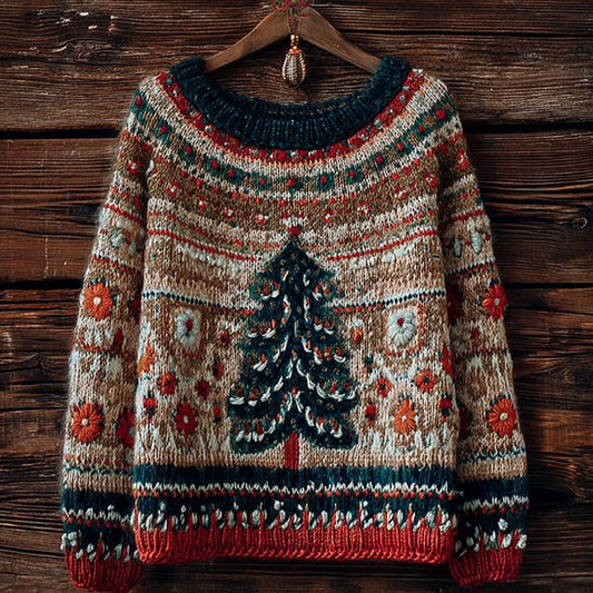 Vintage Christmas Tree Pattern Knit Cozy Sweater artswardrobe