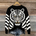 Comstylish Animal White Tiger Striped Pattern Crew Neck Cozy Sweater