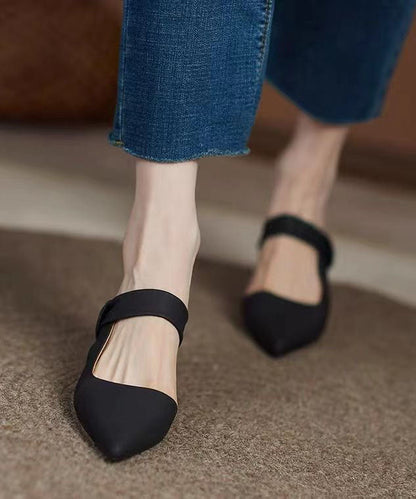 Black Chunky Sheepskin Classy Hollow Out High Heel Slippers Lc0183