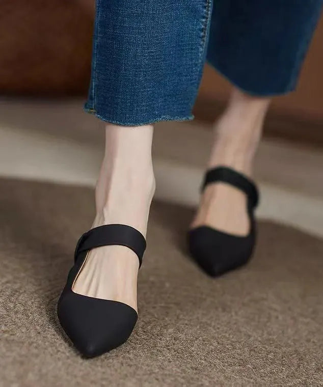 Black Chunky Sheepskin Classy Hollow Out High Heel Slippers Lc0183