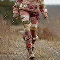 Vintage Pink Roses Patchwork Art Cozy Knit Leggings elevenforest