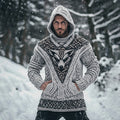 Men's Viking Tribal Wolf Inspired Celtic Chunky Knit Pocket Hooded Sweater elevenforest