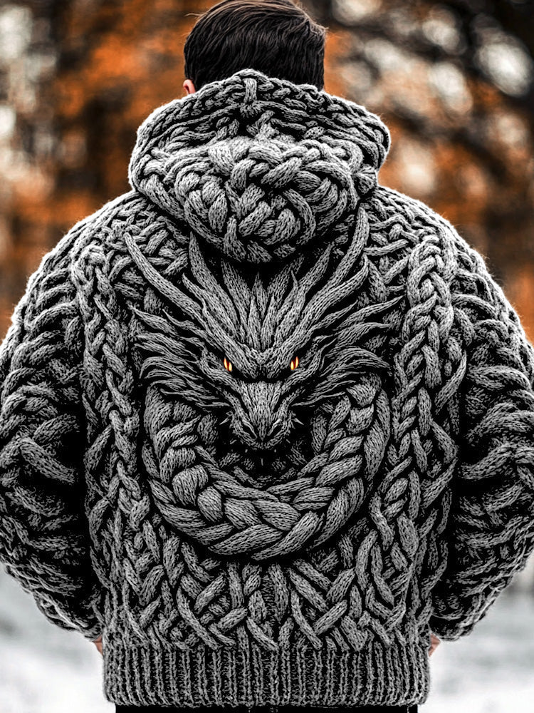 Men's Viking Dragon Style Celtic Thick Zip Hooded Sweater elevenforest