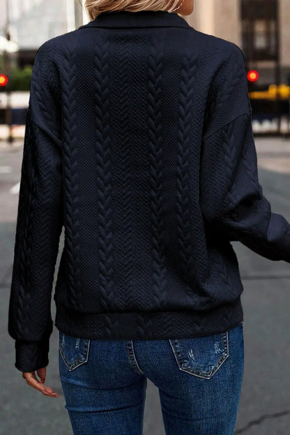 Navy Blue Cable Textured Sweatshirt